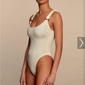 Hunza G domino one piece swimsuit. Color blush